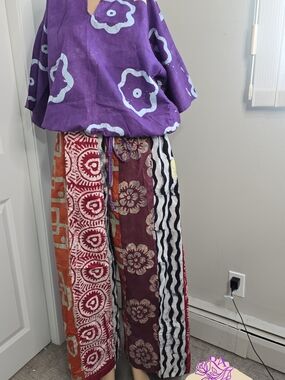 Bohemian Patchwork Print Wide-Leg Women's Skirt - Multicolor